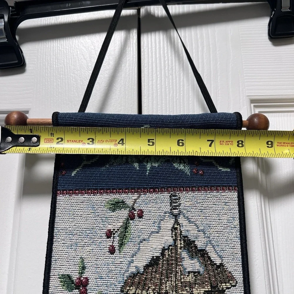 Paws For Christmas Cat & Chickadee Hanging Tapestry Bell Pull 6.25